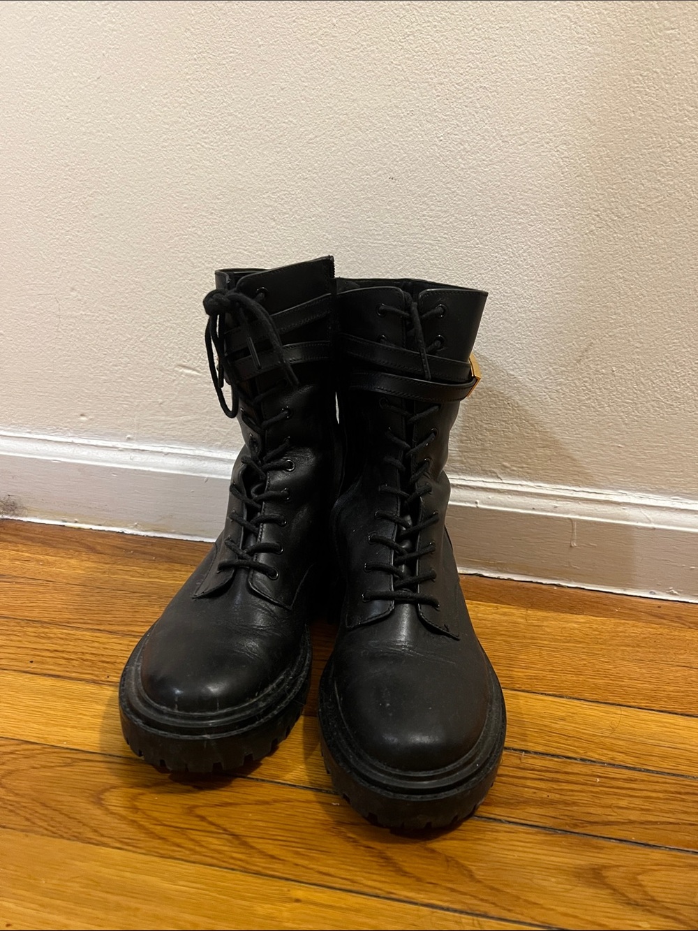 Tory Burch Black Lug-Sole Combat Boots